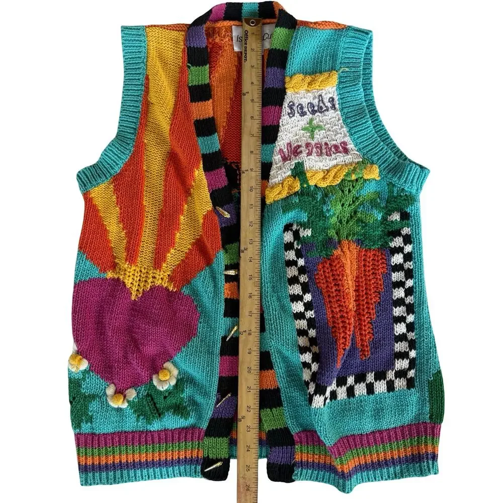 Vintage IsKnitCute! Spring Garden Rabbit Multicolor Knit Vest Womens Plus Size 2